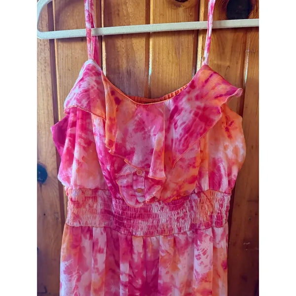 Faded Glory Dress Tie‎ Dye Ruffle Sleeveless Casual Pink Orange Size XL Y2K - Image 5
