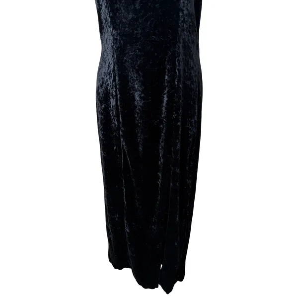 All That Jazz Vintage 90s Black‎ Crushed Velvet Halter Maxi Dress Side Slit Med - Image 3