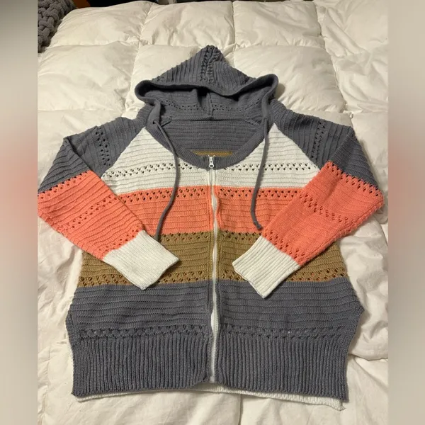 Striped Knit Zip-Up Hoodie - NWOT - Size M - Image 4