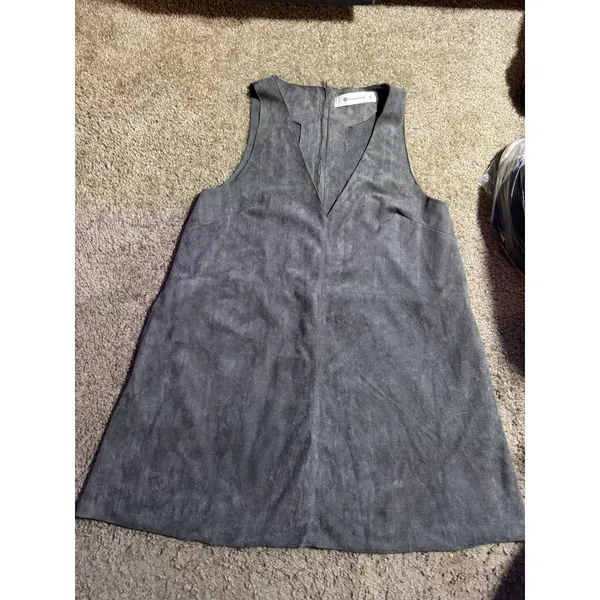 The‎ Impeccable Pig Womens Grey Faux Suede V-Neck Sleeveless Shift Mini Dress M - Image 2