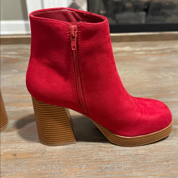 Sugar Women’s Ankle Boots Size 5.5‎ New Red Suede Block Heel Booties - Image 4