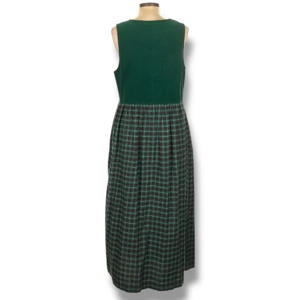 Vintage‎ 80s Susan Bristol Forrest Green Plaid Corduroy Jumper Dress Embroidery - Image 2