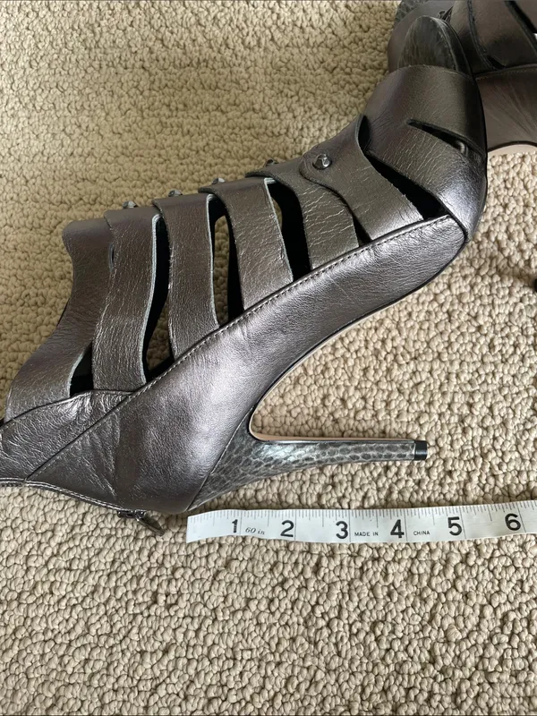 White House | Black Market Women's Metallic Gray Strappy Peep-Toe High Heels - Image 11