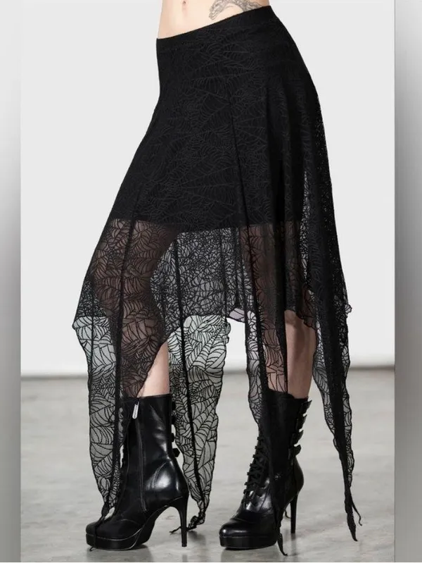 Killstar Caroline Black Lace Handkerchief Hem Skirt XS - Image 2