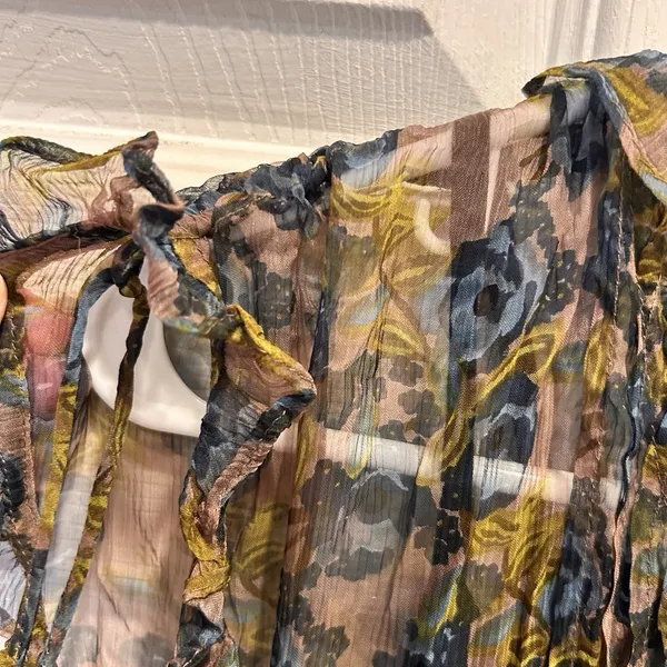 Natural Life Floral Sheer Romantic Boho Dress with Slip‎ Lining Small Blue Brown - Image 4