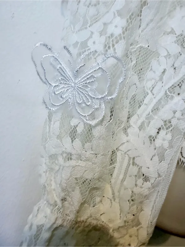 INA White Lace High Neck Blouse 3D Butterflies Size L Back Zipper - Image 16