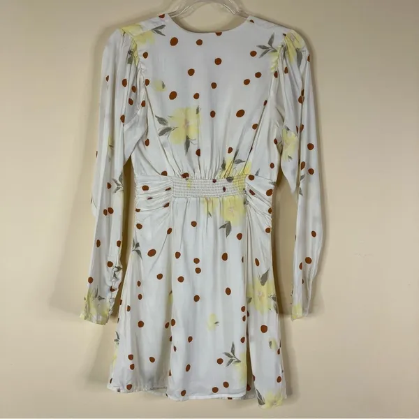 Free People Cream Date Night Mini Dress Dotted Ruched Button Front Womens XS - Image 6
