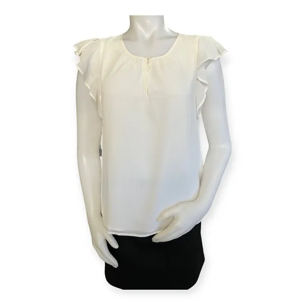 J. Crew Womens white flutter sleeve key-hole blouse - Image 6