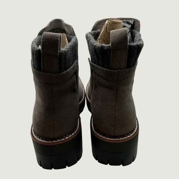 Vintage Havana Everett Grey Suede Lug Sole Ankle Boots with Knit Collar Size 5.5 - Image 8
