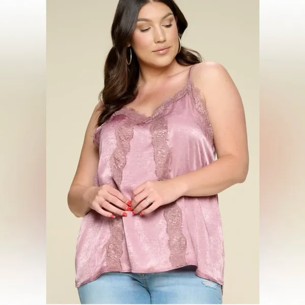 Oddi Satin Sleeveless Lace Camisole Tank Top Mauve Women Plus Size 2X NWT Woven - Image 4