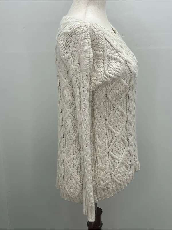 Madewell Cable Knit Cream Off White Long Sleeve Chunky Pullover Sweater Small - Image 5
