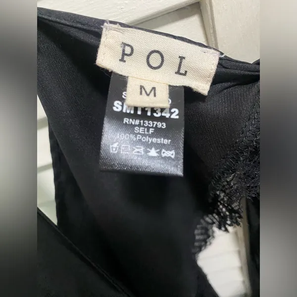 POL Satin Black Cami Lace Trim Adjustable‎ Straps Open Back Size M NWOT - Image 2