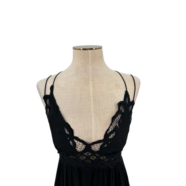 Free People FP One Adella Slip Dress Black Crochet Lace Boho Mini Dress Size S - Image 4