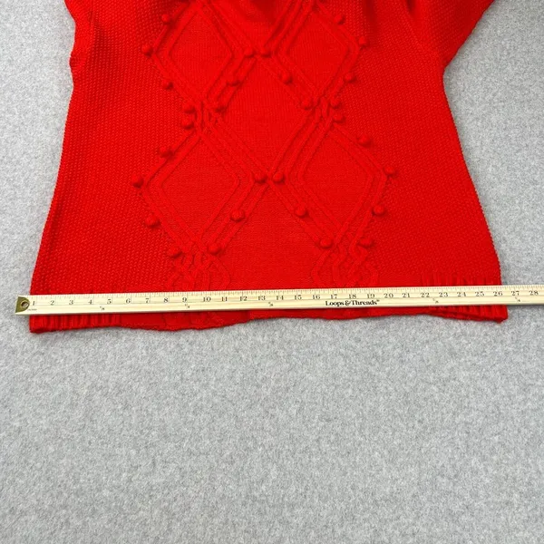 Ava & Viv Cable Knit Pom Pom Sweater‎ In Red Women's Size 2X - Image 6