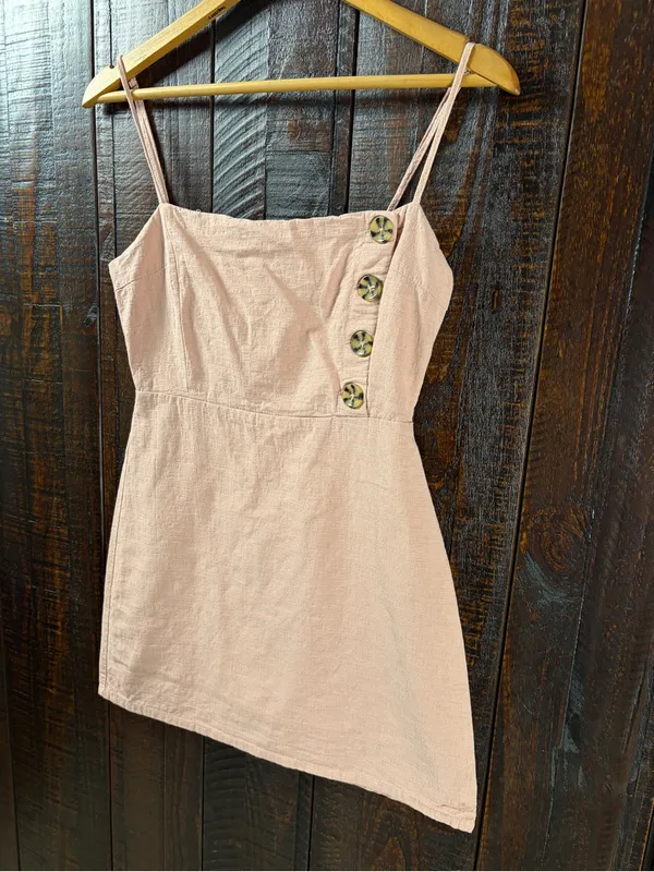 Urban Outfitters Blush Square-Neck Linen Mini Dress Size 2 - Image 2