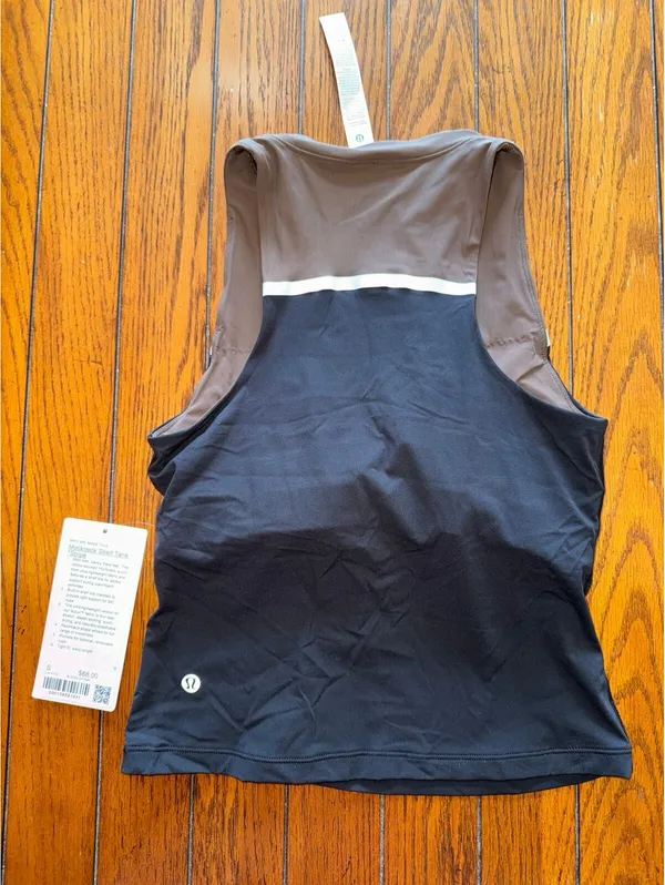 Lululemon Mockneck Shelf Tank Stripe Black/Walnut Crunch Padded Size S/6 NWT - Image 2