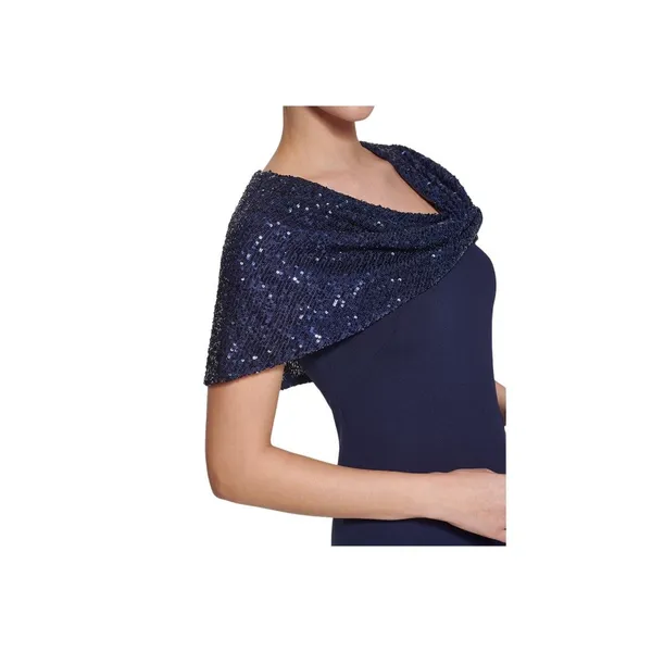 Vince Camuto Womens Crepe Trumpet Sequin-Cape Dress Gown VC2M3344 Navy Blue 2 - Image 8