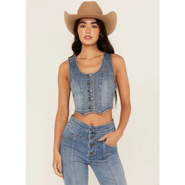 Idyllwind Miranda Lambert Denim Corset Vest Medium Wash Blue XS Button Front - Image 10