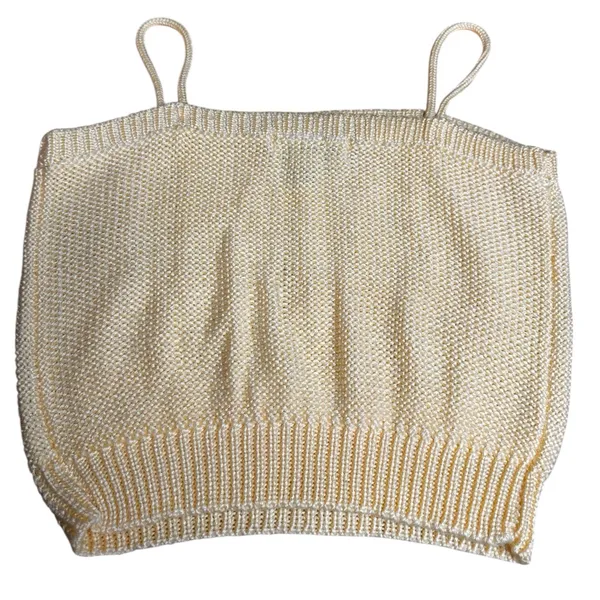 Unique Vintage 90s Vintage E.V. Ltd Pale Yellow Cable Knit Cami Top Acrylic Sweater Tank Med - Image 3