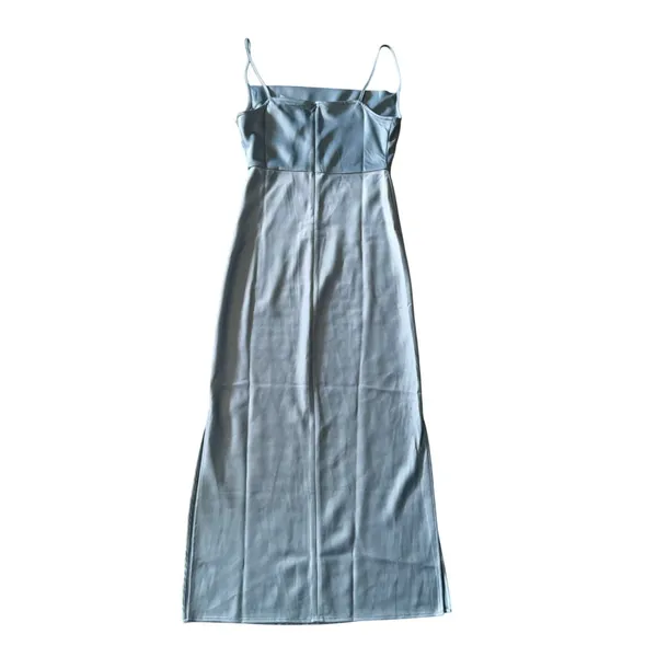 BHLDN Satin Midi Dress Womens 4 Blue NWT Cowl Neck Spaghetti Strap Side Slit‎ - Image 5