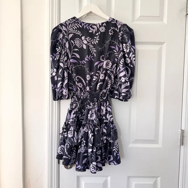 Misa Los Angeles Purple Black Lilah Mini Dress Indigo Victoria Floral Print XS - Image 4
