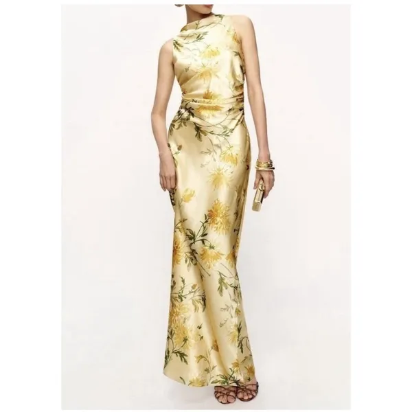 Reformation Anaiis Silk Maxi Dress Honeyglow Yellow Floral Cocktail Party Size 2 - Image 4