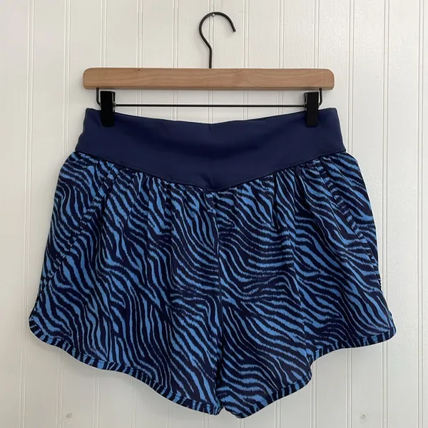 AERIE Offline by Aerie Zebra Print Lined Running Activewear Shorts Blue Size L - Image 6