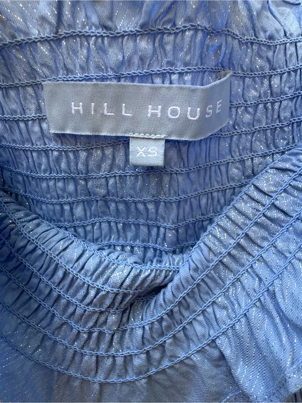 Hill House Home The Nesli Nap Dress Light Blue Glitter Check XS Smocked Puff Sle - Image 4