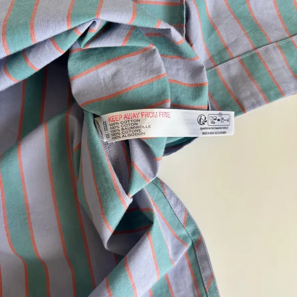 Anthropologie Lilac & Green Stripe Short Sleeve Button Up Shirt Womens XS Cotton - Image 7