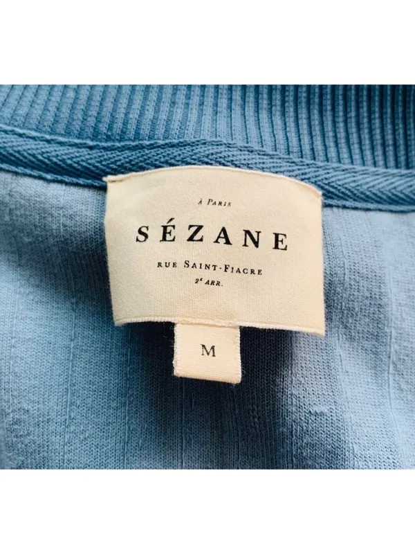 Sézane Blouson Iris cotton velvet jacket vintage blue SZM bust 43in - Image 4