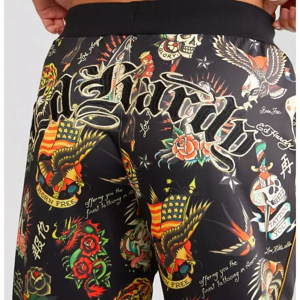 NEW Ed Hardy Flashboard Track Pants Black Gold Embroidered Women's Size L Skull - Image 3
