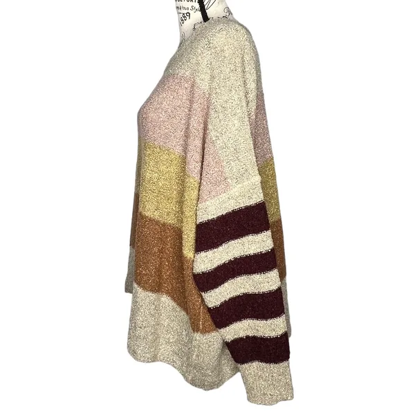 Active USA (M) Multicolor Colorblock Striped Textured Oversized Sweater - Image 2