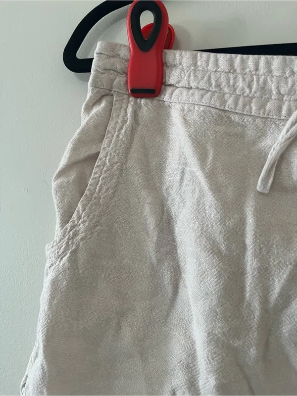 Beige Linen Blend Pull On Shorts Medium Euro Summer Coastal Resort Neutral - Image 3