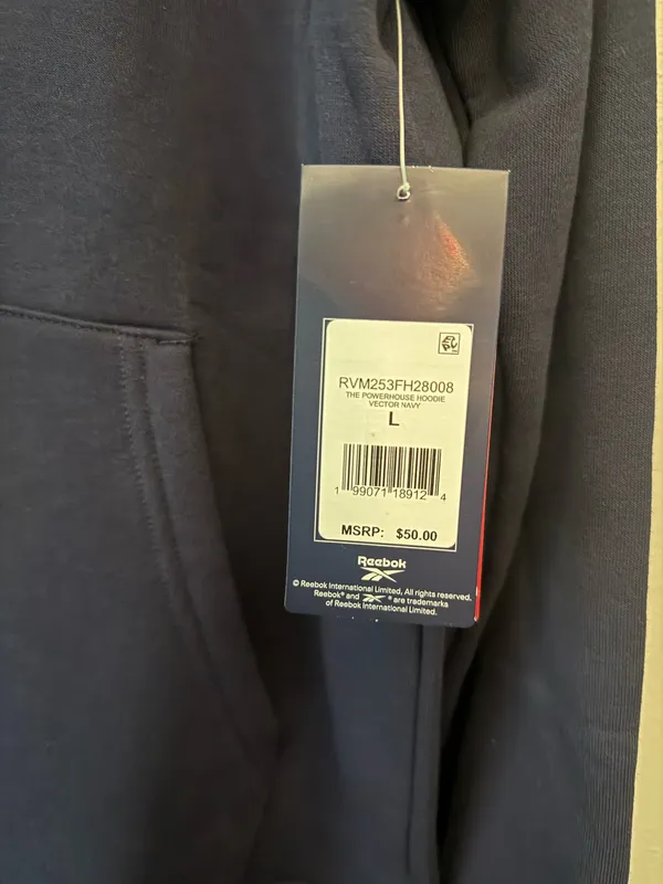 Men’s Navy Reebok Hoodie Large - Image 3