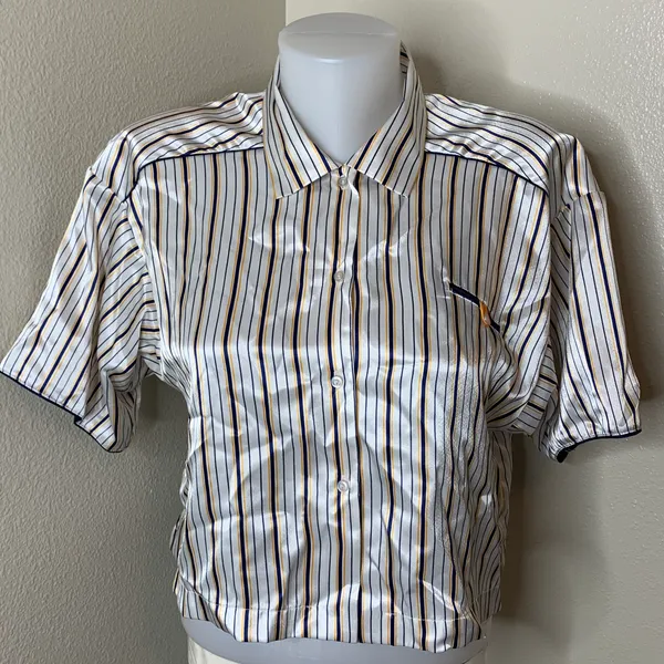 Val mode Lingerie New! Pajama Set Pj Shirt Shorts Stripes Button Up White Blue M - Image 3