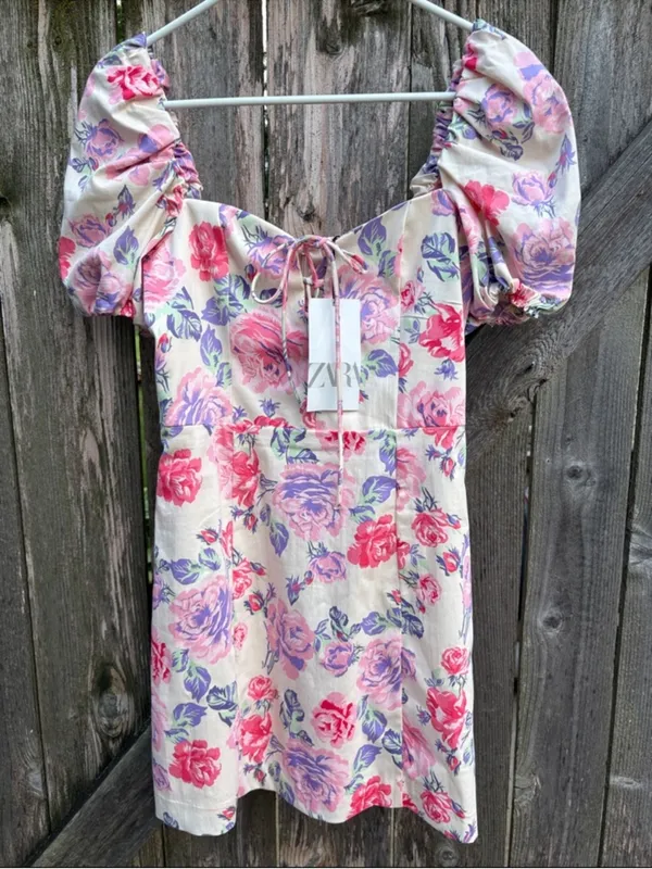 NWT Zara Milk Maid Floral Puff Sleeve Dress Size Small - Image 2