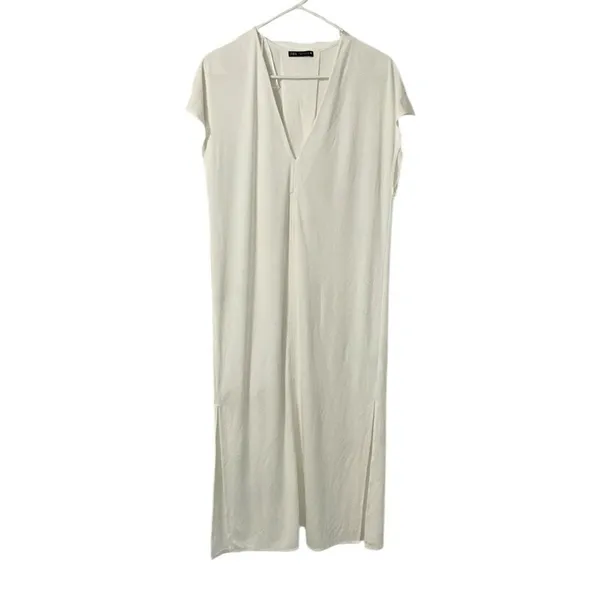 Zara Midi Off White Stretchy Dress(Size Medium) - Image 3