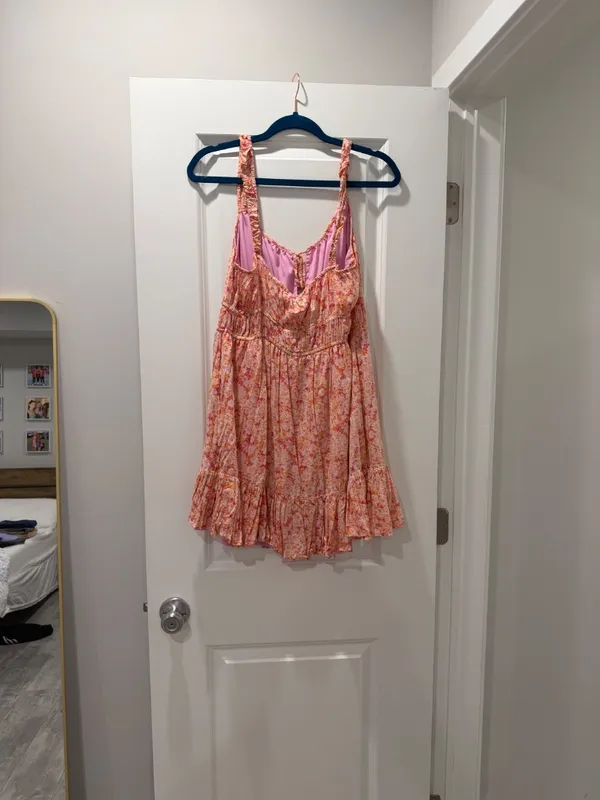 American Eagle Pink Floral Ruffle Mini Dress - Image 2