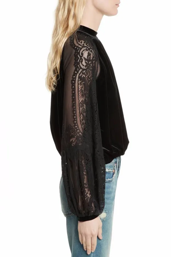 Free People Lace & Velvet Sleeve Dream Team Top - Image 2