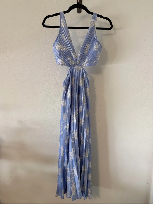Abercrombie A&F Giselle Pleated Blue Cutout Dress XSP - Image 5