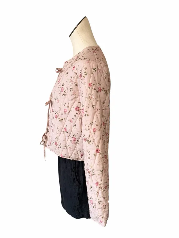 NWT Avec Les Filles by anthropologie Quilted Floral Tie-Front Jacket Blush Pink - Image 3