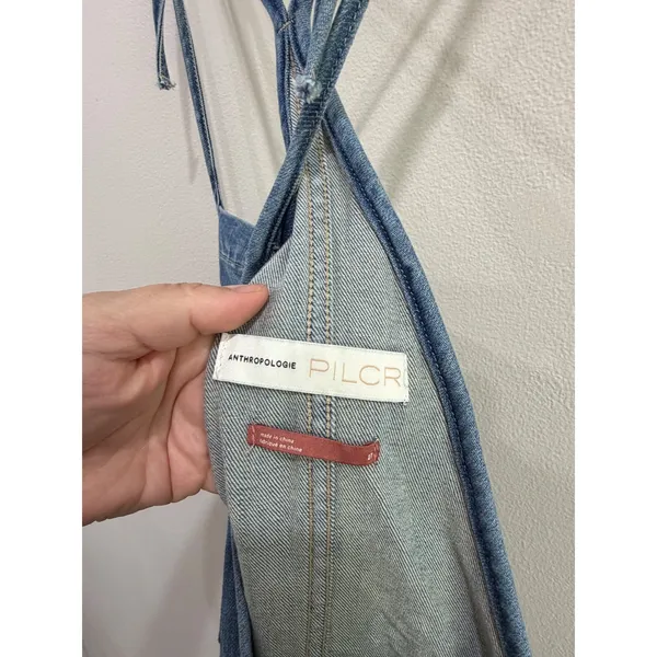 Anthropologie Pilcro Denim Overalls Medium Wash Distressed Button‎ Front Size 27 - Image 6
