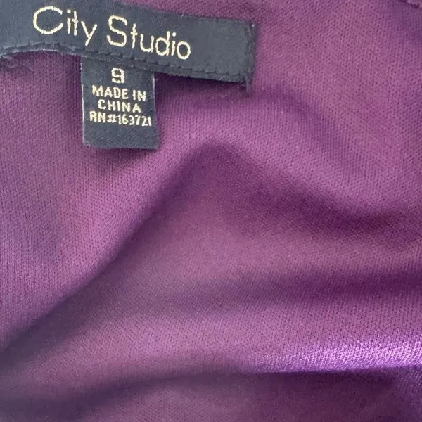 City Studio NWT Plum Purple Satin Cowl Neck Skater Fit Flare Mini Dress - Image 4