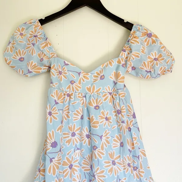 RSQ Blue Orange Daisy Floral Puff Sleeve Babydoll Dress XXS - Image 3