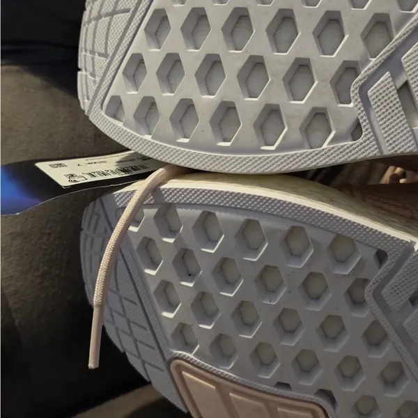 Adidas Peach and White Striped Sneakers - Image 4