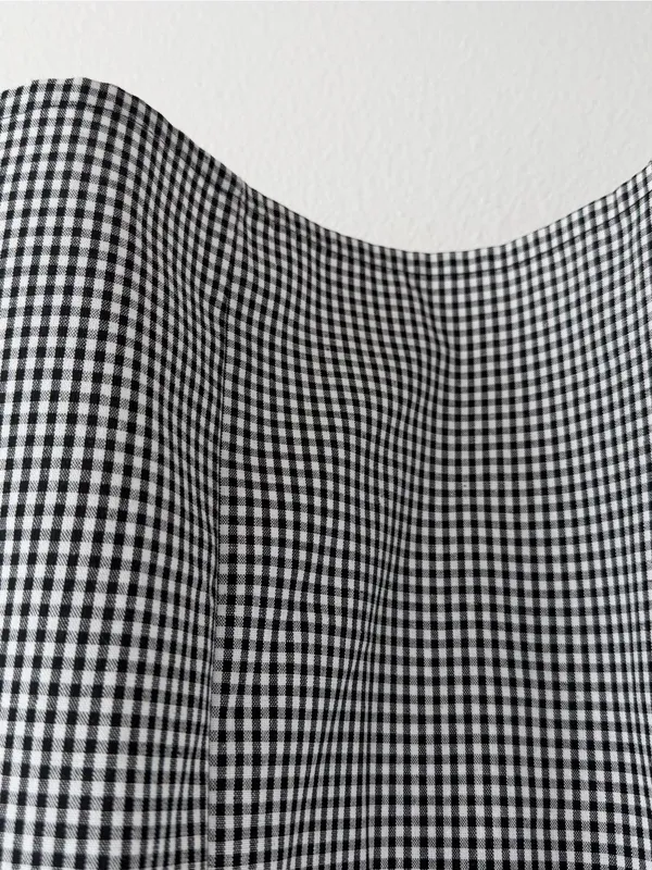 Japanese Gingham Bow Front Midi Dress Black White Size M - Image 9