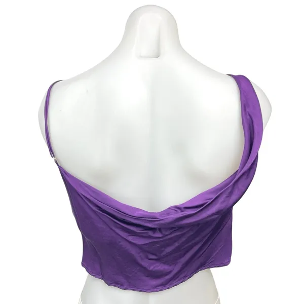 Zara Purple Silk Satin Cowl Neck Drapey Sleeveless Cami Blouse Crop Top Size S - Image 6