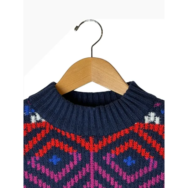 Old Navy So Soft Fair Isle Sweater Women XS Navy Blue‎ Red Mock Neck Nordic Knit - Image 6