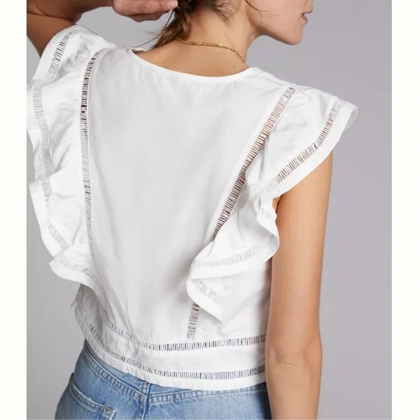 Anthropologie Blue Tassel Coretta Ruffle Blouse - Image 3