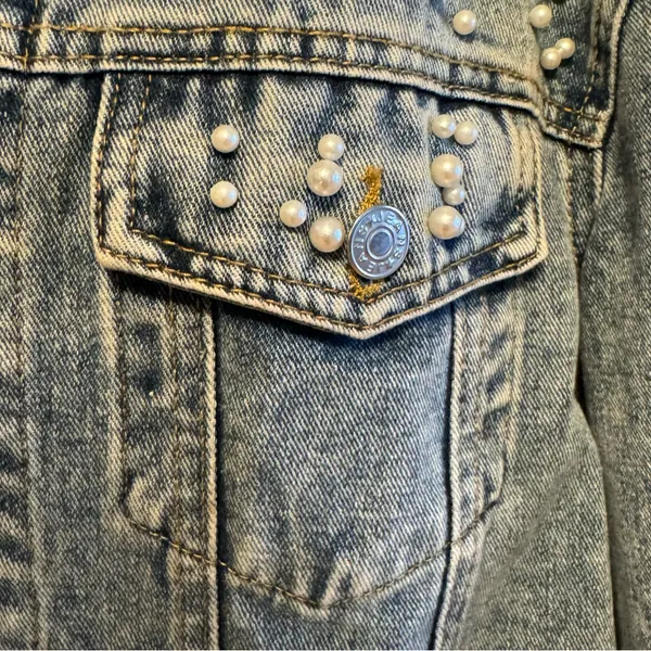 Pearl Studded Denim Jacket Blue Size L - Image 4